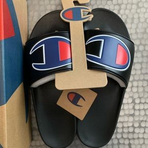 Champion Men's IPO Slides Black/Blue Size 11 - NEW